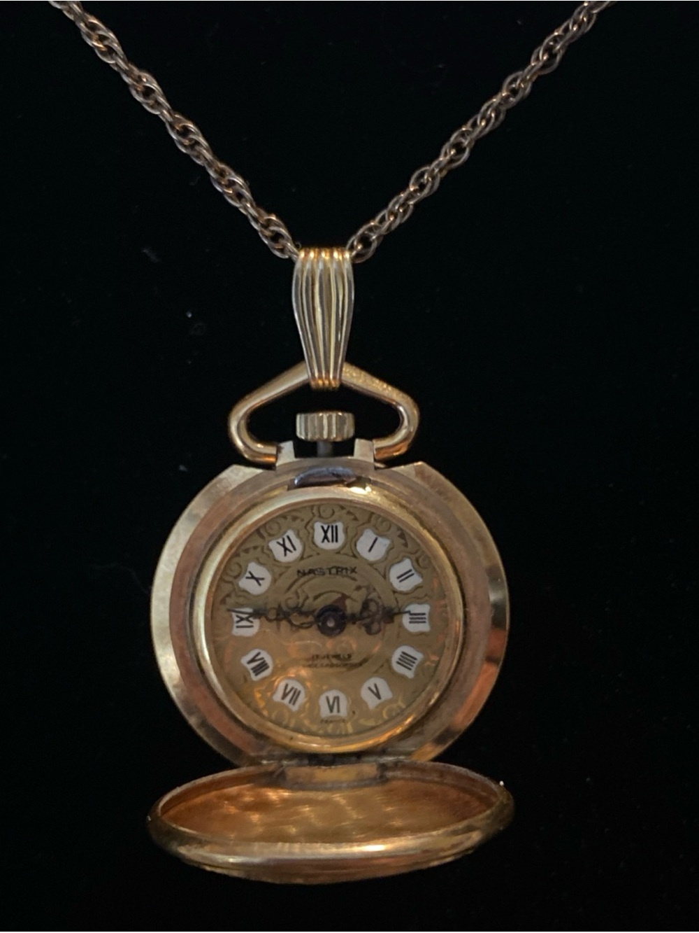 Vintage 1960 Nastrix 17 Jewels Mechanical Pendant Watch Chain Necklace 12kt GF